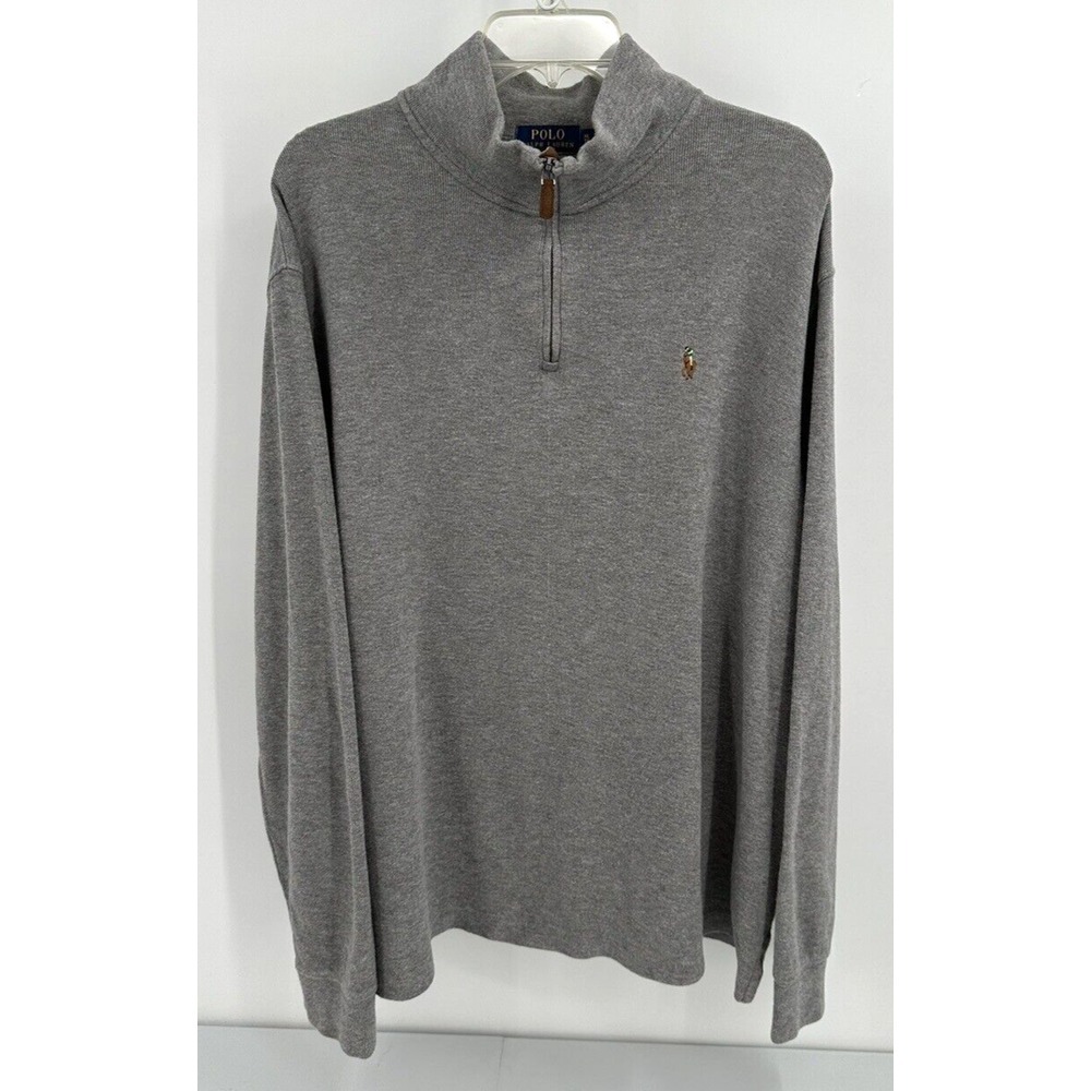 POLO RALPH LAUREN ESTATE RIB 1/4 ZIP SWEATER Mens Size XL GREY With Colored Pony